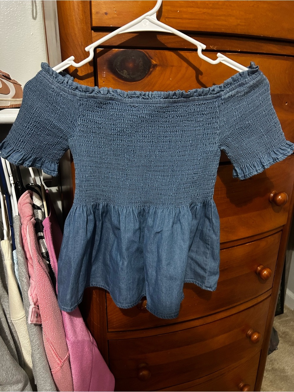 Francesca's Collections Blue Off-the-Shoulder Smocked Peplum Top